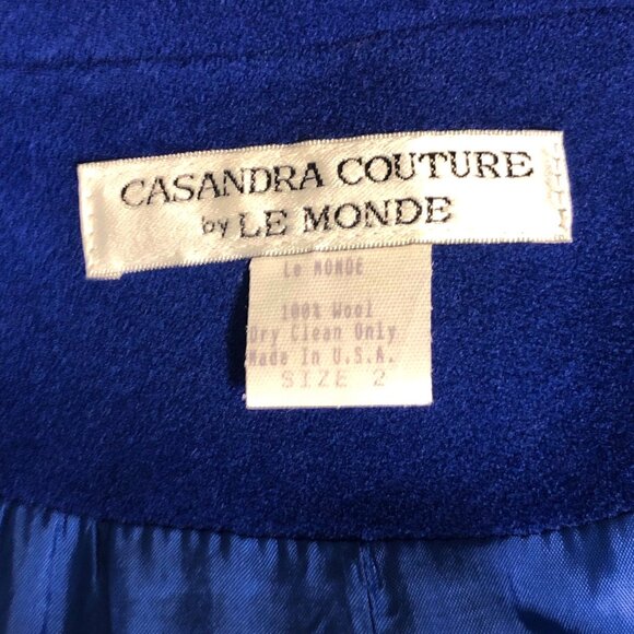 LE MONDE CASANDRA COUTURE Classic Royal Blue Double Breasted Wool Pea Coat Sz 2 - Picture 6 of 6